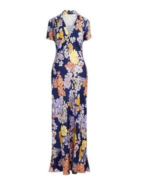 J. Crew blue short-sleeve luster crepe slip dress in dusk floral print Size 6